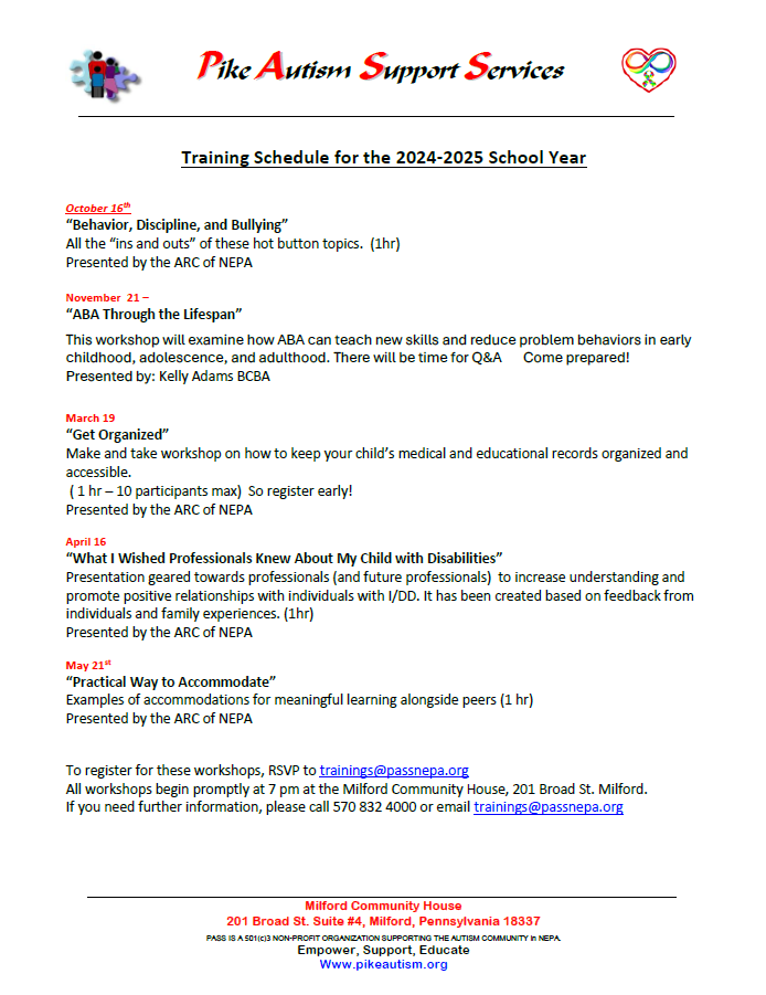 PASS Training Schedule 2024-2025